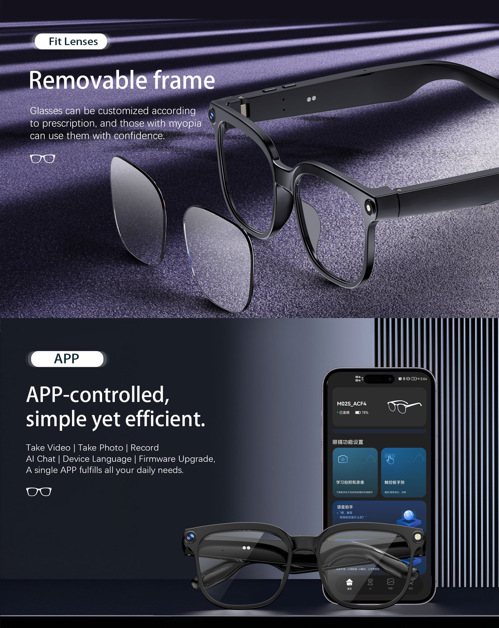 M02S White AI Smart Glasses โ Lightweight TR90 Frame, Built-in 8MP with Camera, Bluetooth 5.3, Hands-Free Calling & Music - Image 3